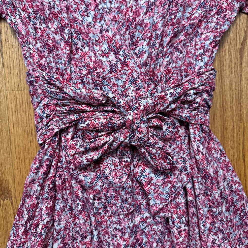 Ba&sh Noemie Fuchsia Floral Short Sleeve Wrap Midi Dress in size 4 - Picture 7 of 16